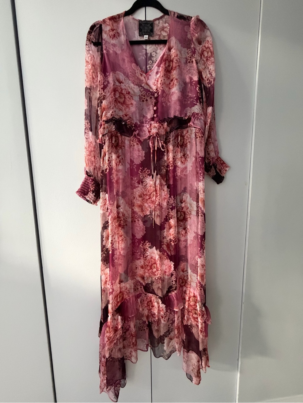 Johnny Was Pink Floral Tie-Waist Maxi Dress